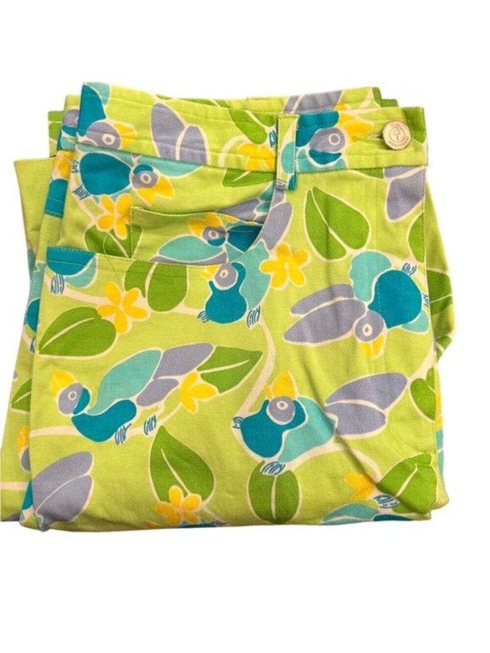 Lilly Pulitzer white label vintage pants size 2 Lime green with floral and birds - Picture 5 of 13